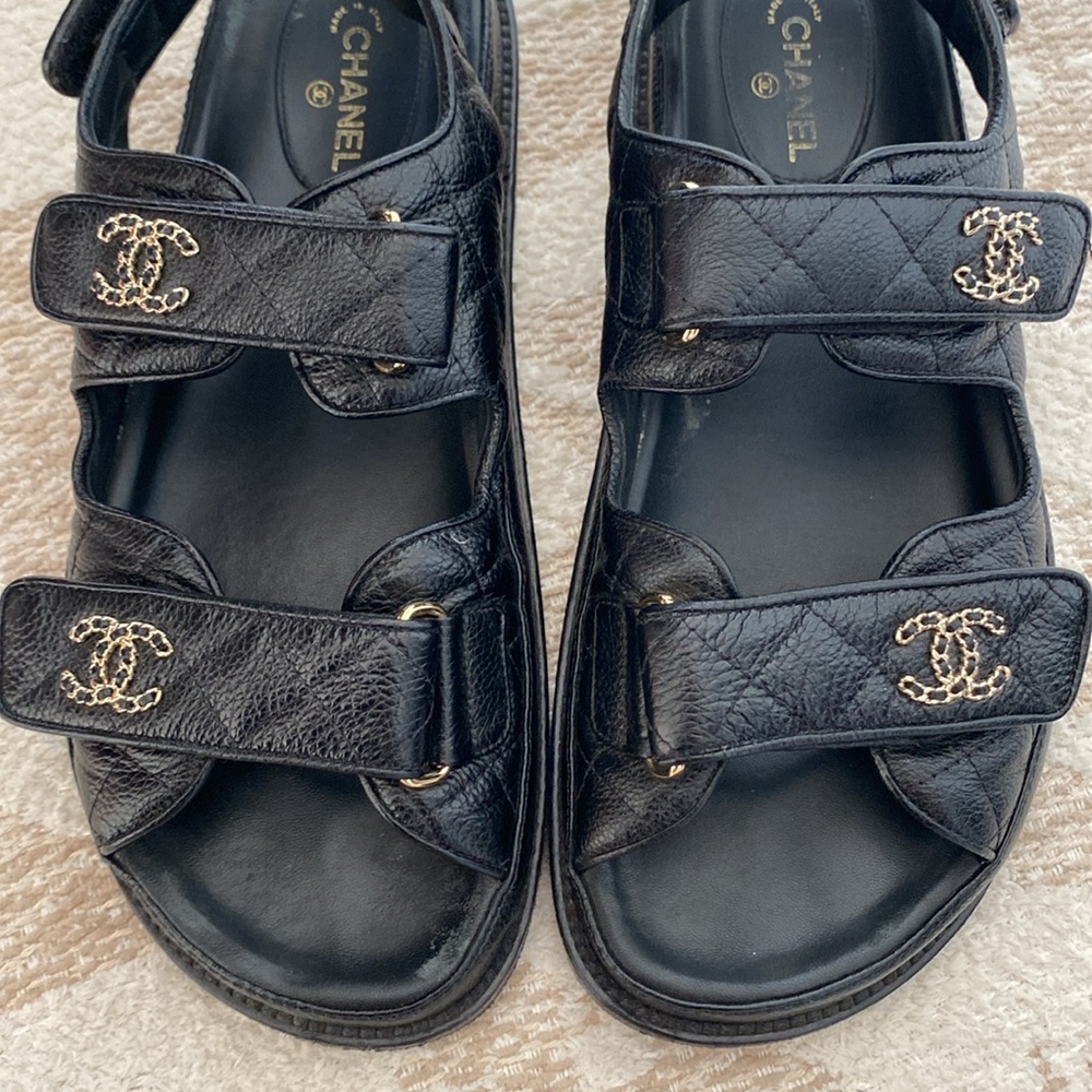 Chanel black leather cc GHW dad sandals 40C - Picture 4 of 10